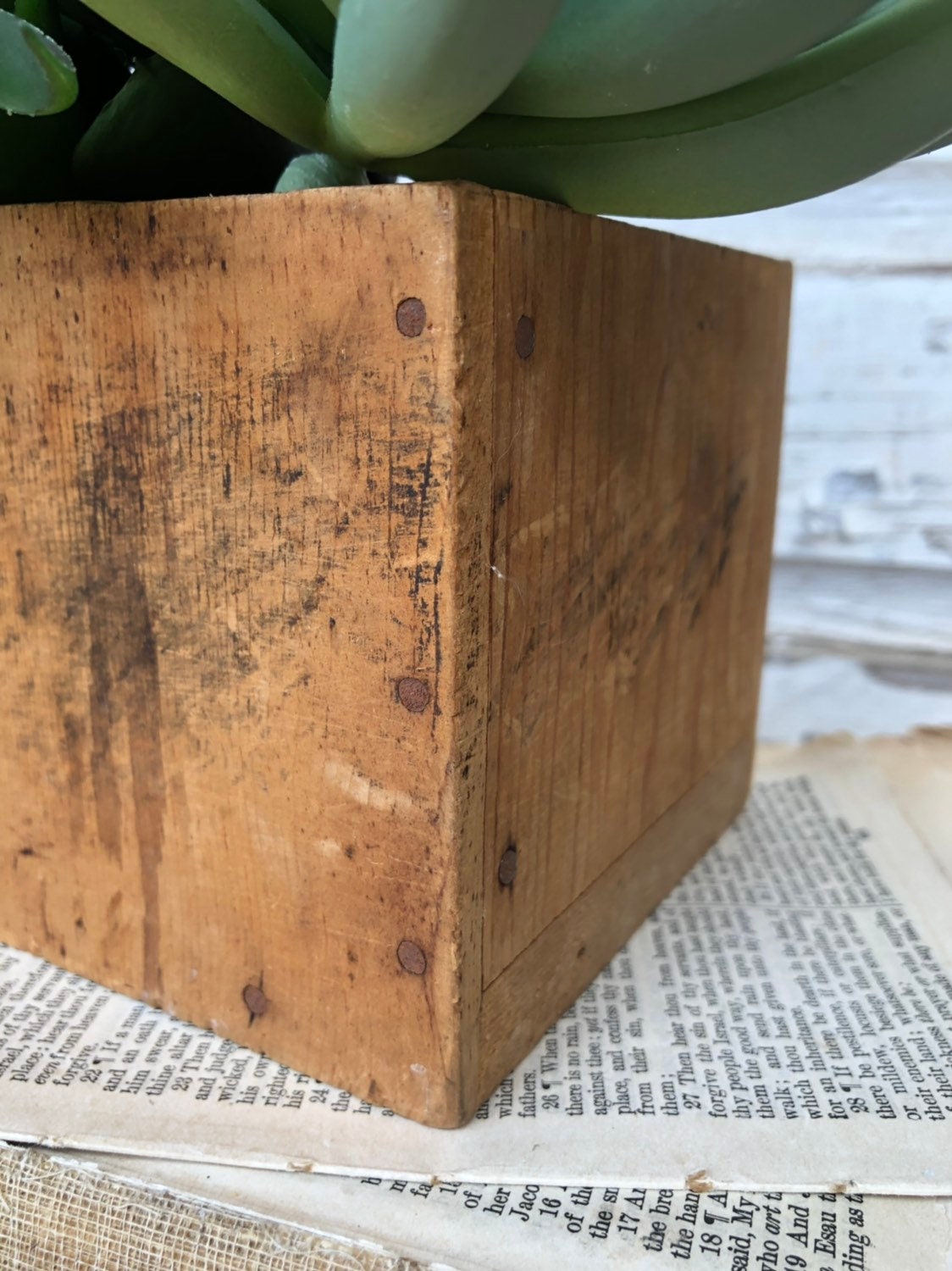 Antique Primitive Wooden Box Crate with Lid Farmhouse French Country Chic Fixer Upper Decor