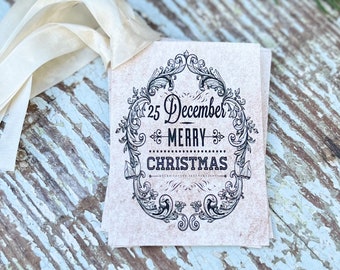 Christmas Vintage Gift Tags December 25 Farmhouse Merry Christmas Decor Card French Shabby Gift Wrap