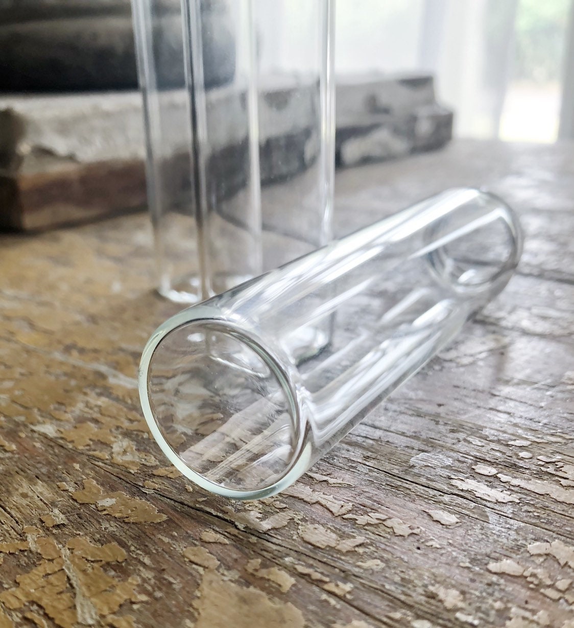 Vintage Glass Vial Bottles SET of 6 French Bud Vase Farmhouse Garden