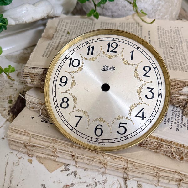 Antique Clock SCHATZ Brass Clock Dial Farmhouse Decor Industrial Salvage Parts GERMANY