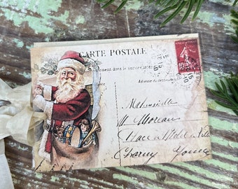 Christmas Vintage Gift Tags Santa POST CARD CHIMNEY Farmhouse Christmas Decor Card French Shabby Gift Wrap