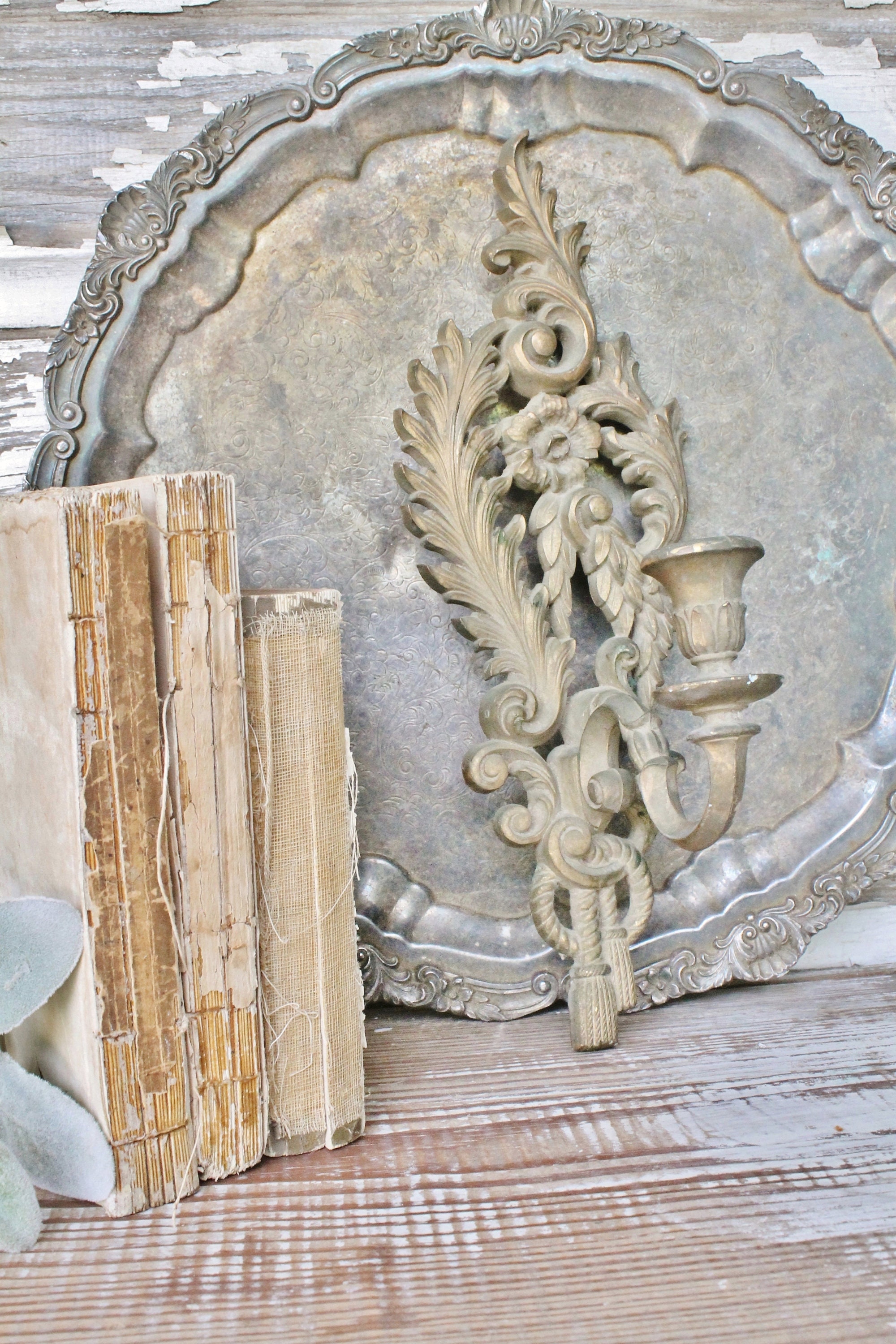 Vintage Gold Floral Candle Sconce French Farmhouse Fixer Upper