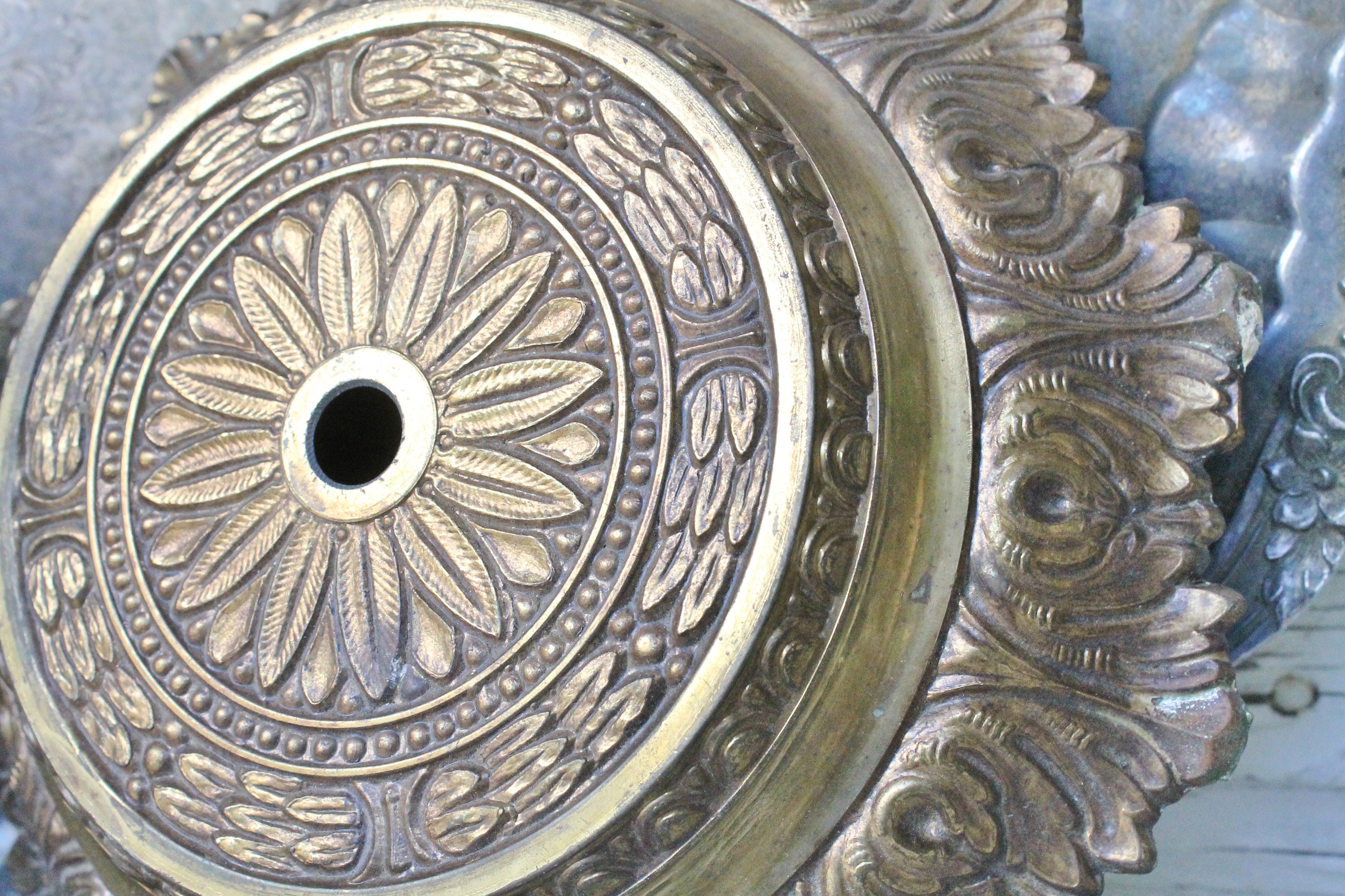 Vintage Lamp Part Base Metal BRASS Ornate Pedestal Architectural