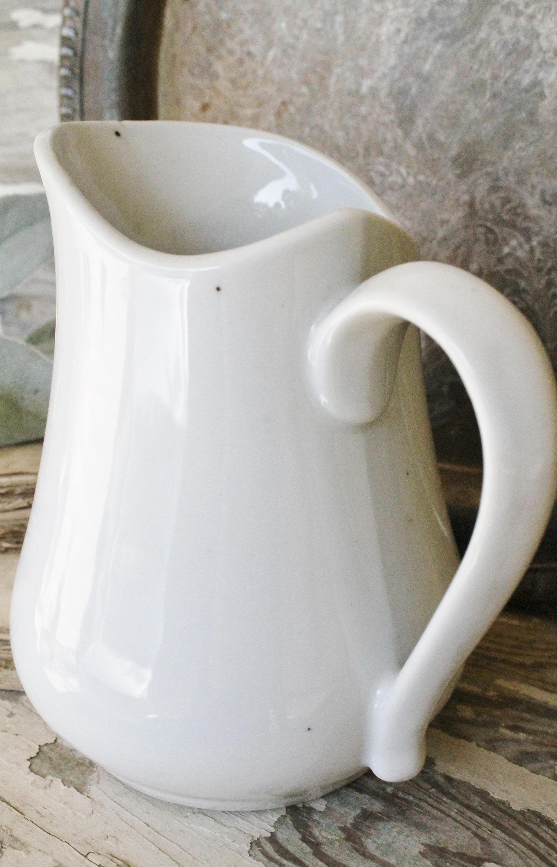 Vintage White Ironstone Pitcher Jug French Country Farmhouse Decor