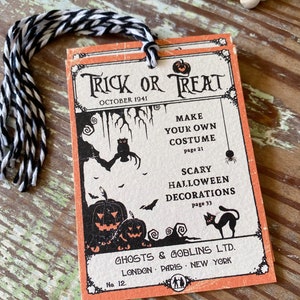 HALLOWEEN Trick or Treat COSTUME Retro Gift Tags Vintage Orange Farmhouse Decor Grungy Party Favor Vintage Halloween Card Fall