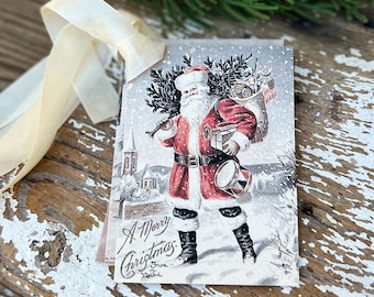Christmas Vintage Gift Tags Old World SANTA CLAUS St Nick  Farmhouse Christmas Decor Card French Shabby Gift Wrap