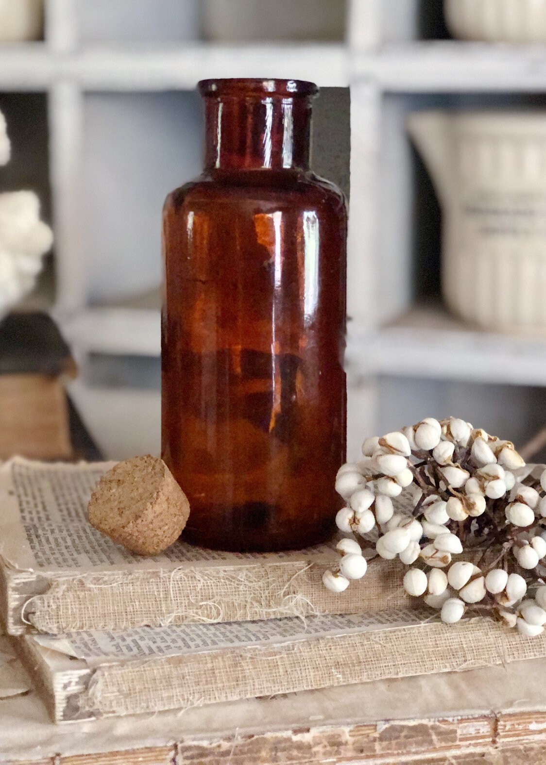 Vintage Amber Glass Bottle Brown Glass Apothecary Pharmacy Farmhouse