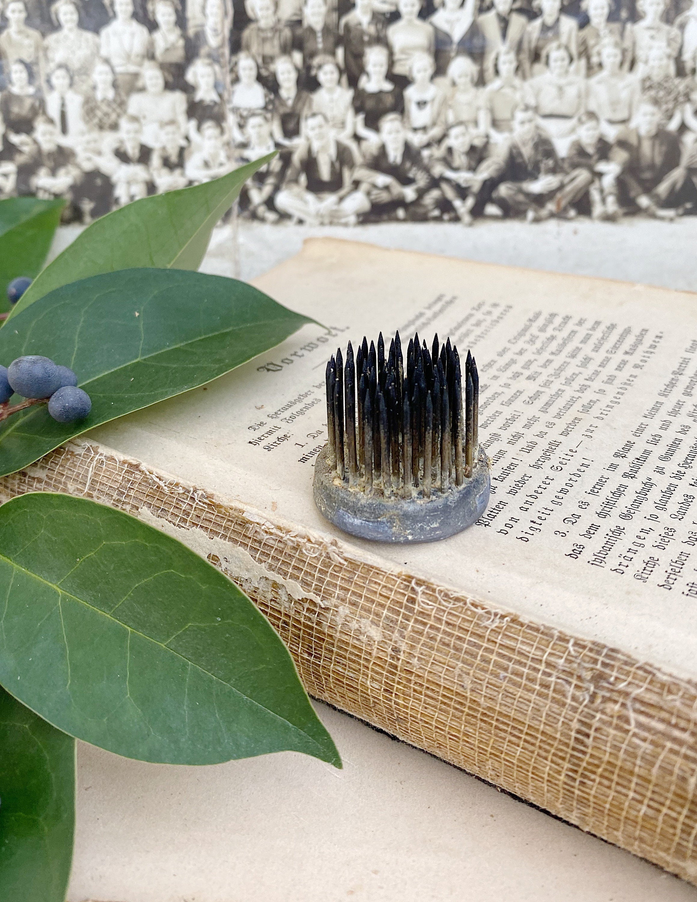 Vintage Metal Floral Frog Flower Spike Holder Farmhouse Decor Fixer