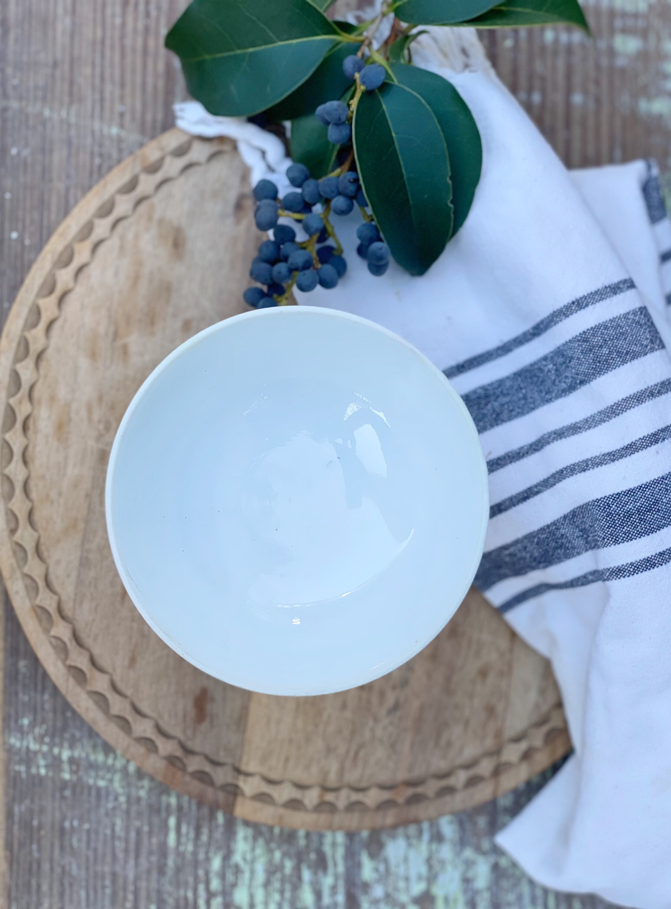 Vintage White Ironstone Compote Pedestal Bowl Container Farmhouse Decor