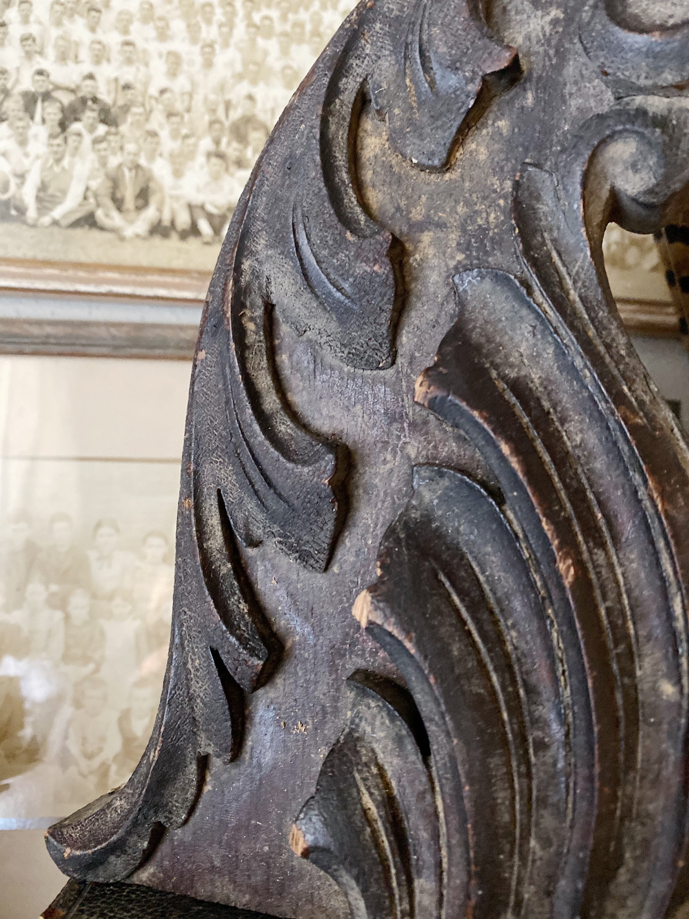 Antique Salvaged Architectural Pediment Carved Wood Arched Reclaimed