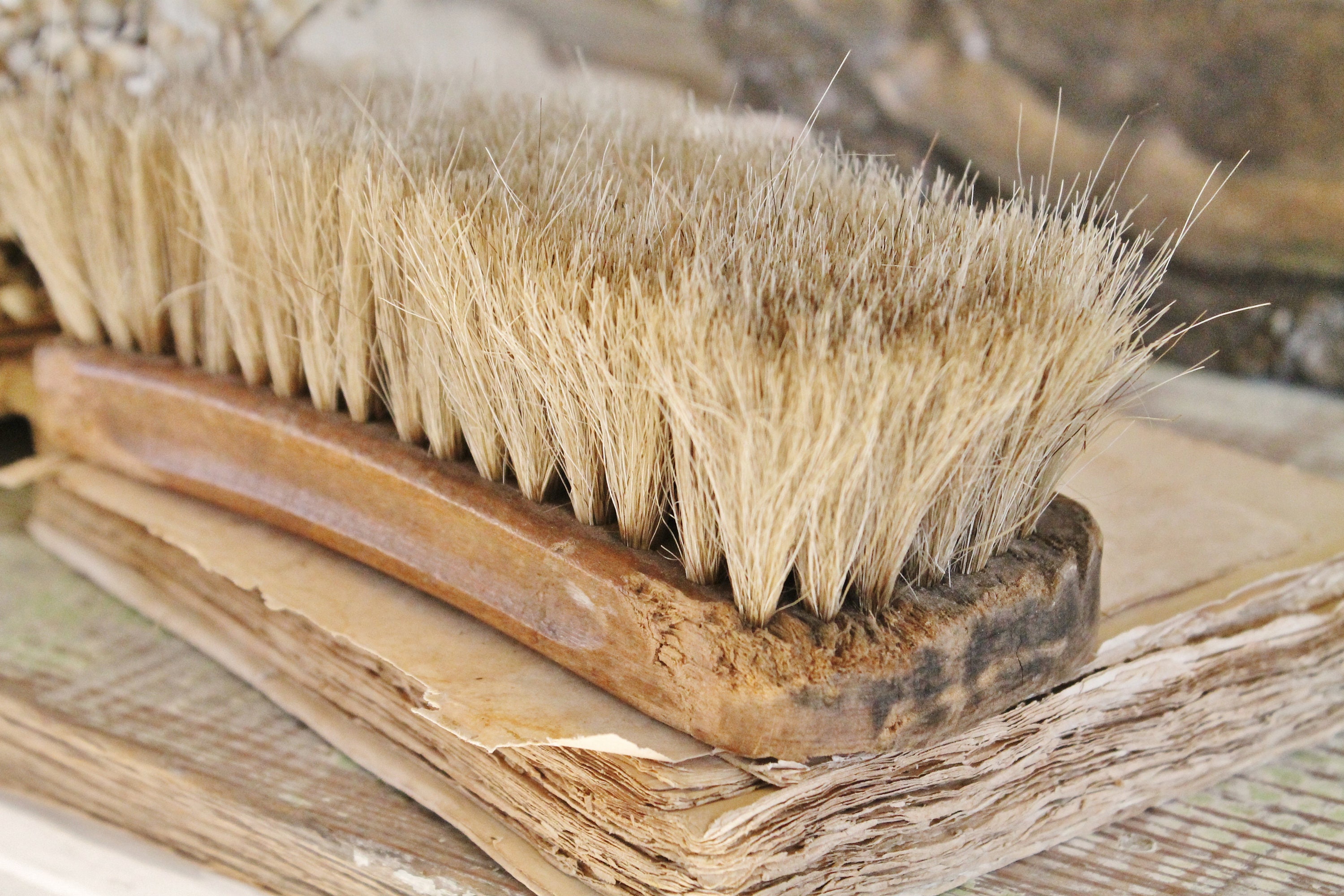 Vintage Shoe Brush NATIONAL Horse Hair Black Farmhouse Decor Fixer