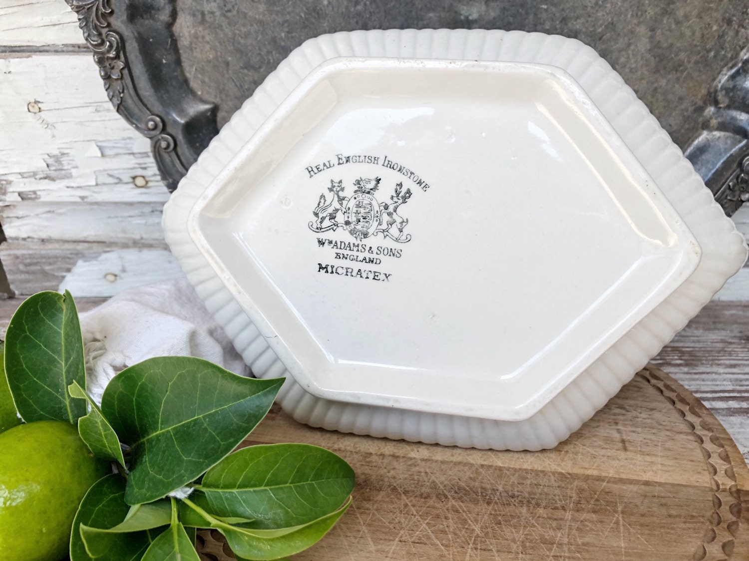 Antique White Ironstone Wm ADAMS MICRATEX Compote Footed Bowl with