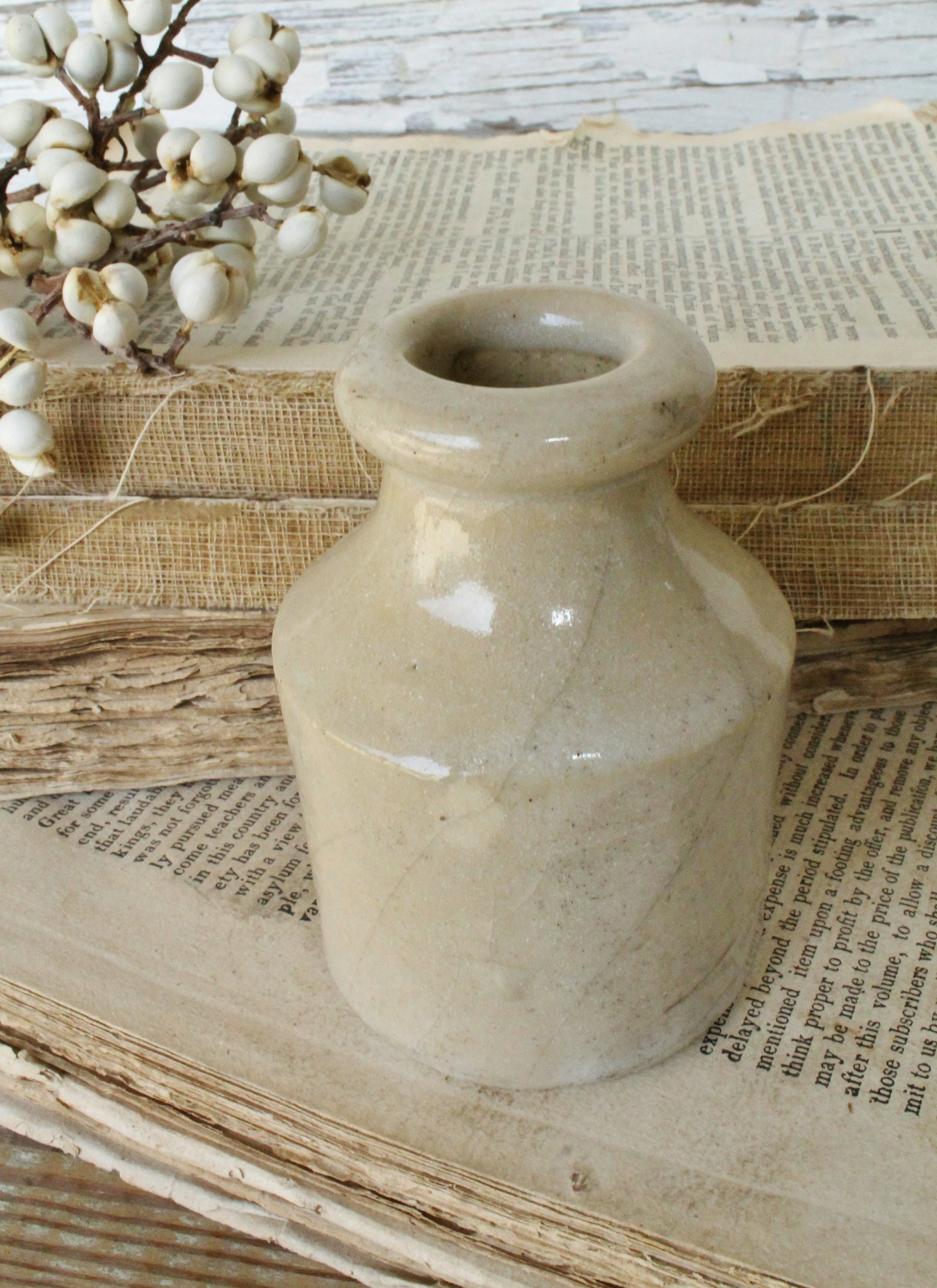 Antique Ink Crock Bottle Stoneware ENGLAND Farmhouse Decor Fixer Upper