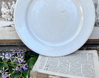 Antique White Ironstone Plate Farmhouse Decor Stained Crazed Grungy England Chunky WEDGEWOOD Royal Stone