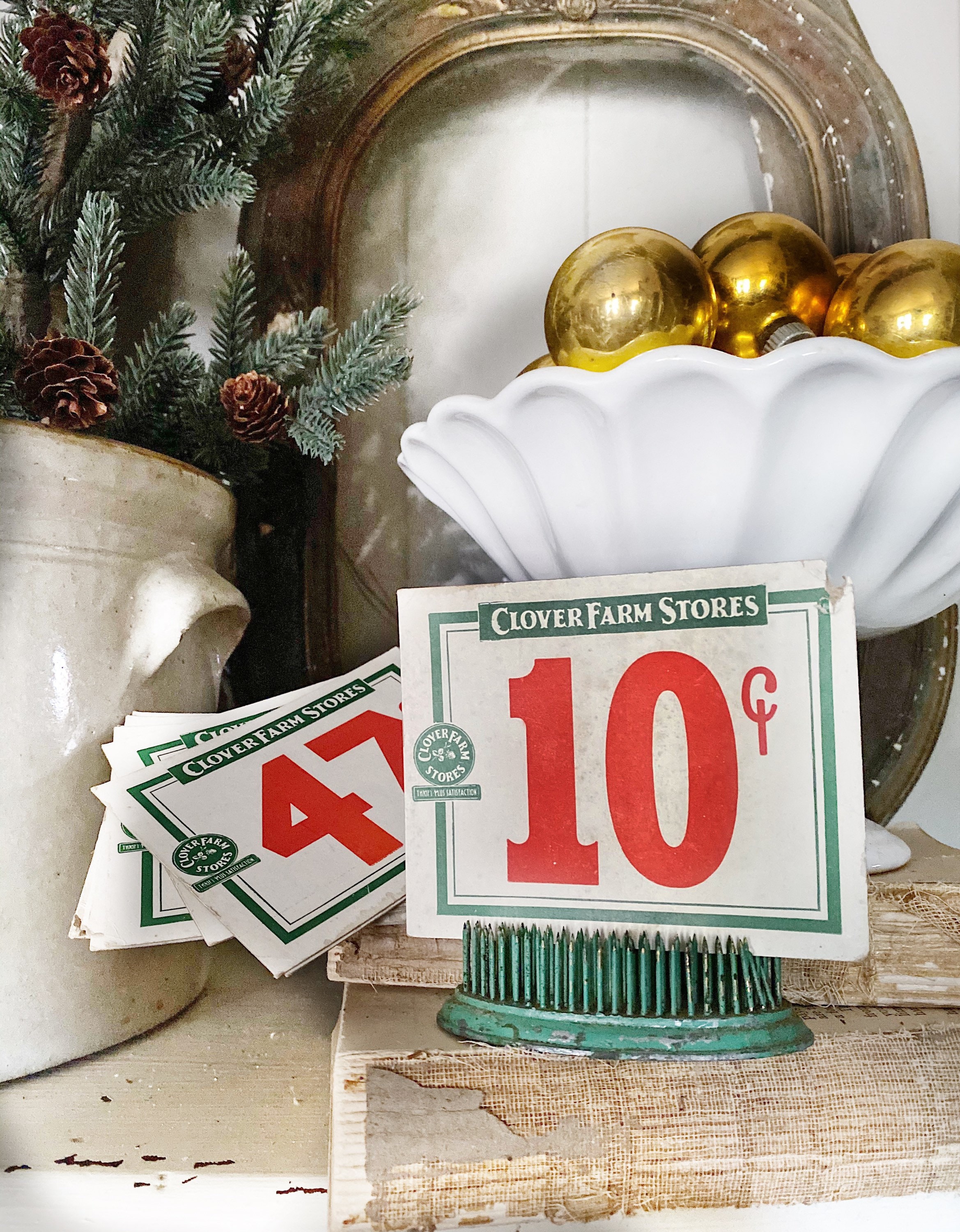 Vintage CLOVER FARM Stores Price Tag Number Card Sign Red Green