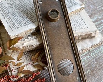 Antique Metal Door Knob Plate Keyhole Escutcheon COPPER Embossed Farmhouse Decor Fixer Upper Decor