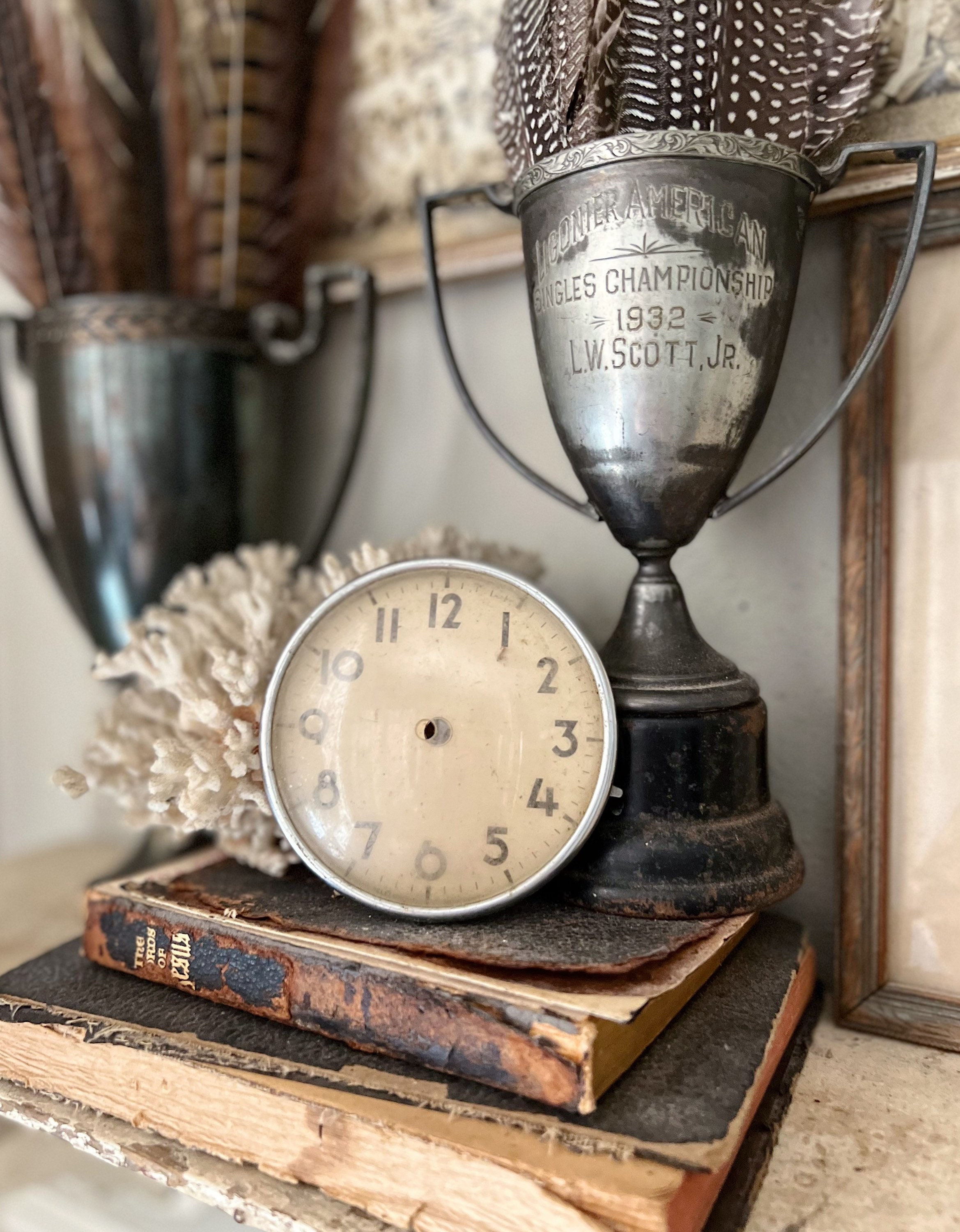 Antique Metal Clock Face Dial Glass Farmhouse Decor Industrial Salvage
