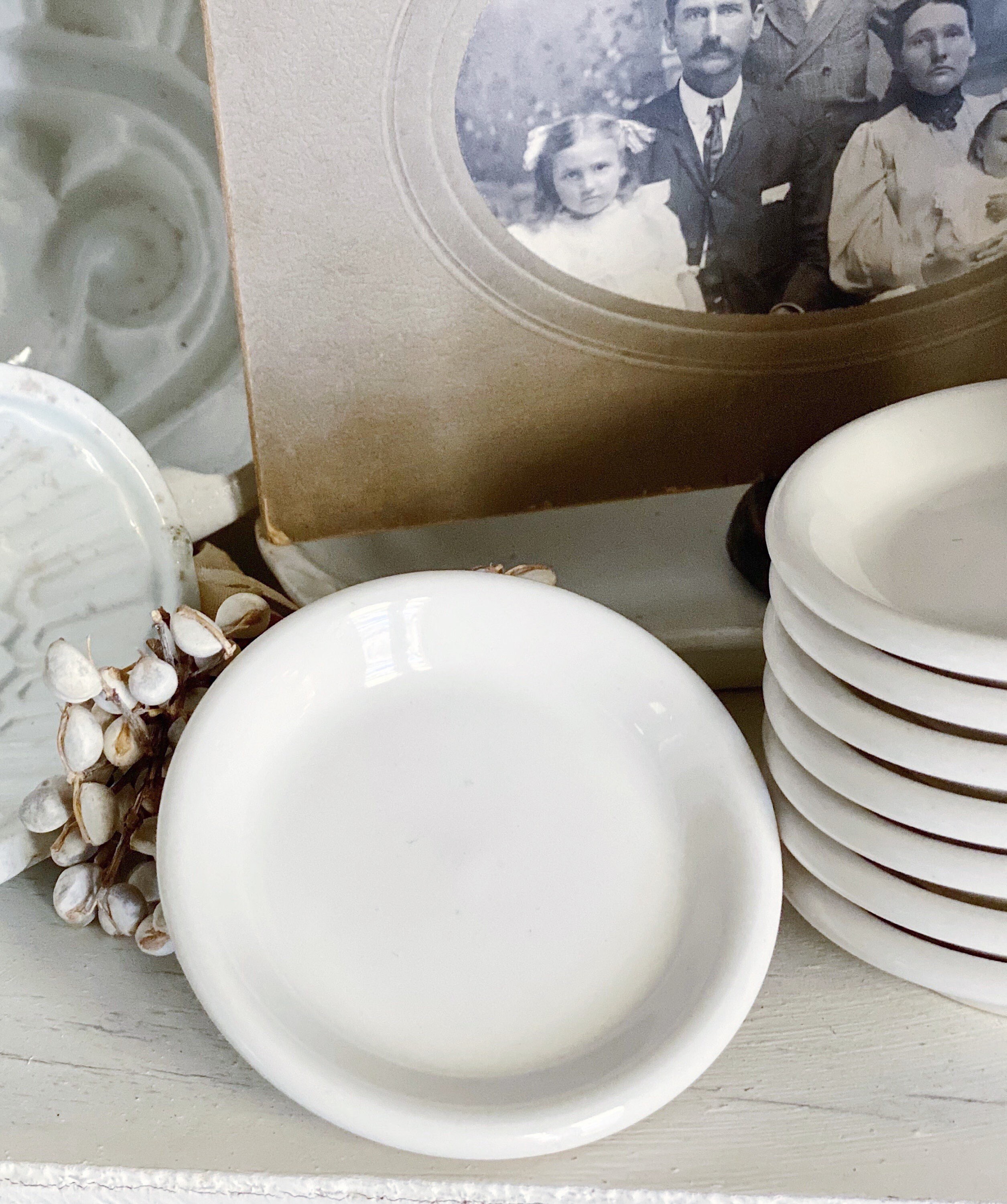 Antique White Ironstone CHUNKY Butter Pat BUFFALO CHINA Farmhouse Decor