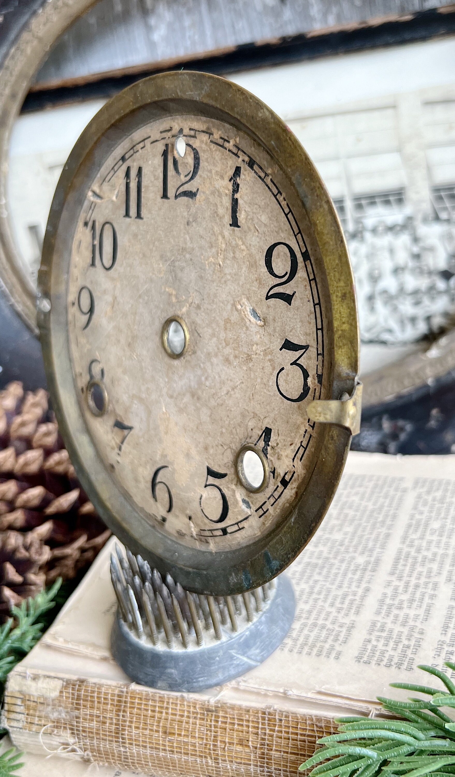 Antique Clock Face Brass Clock Dial Farmhouse Decor Industrial Salvage