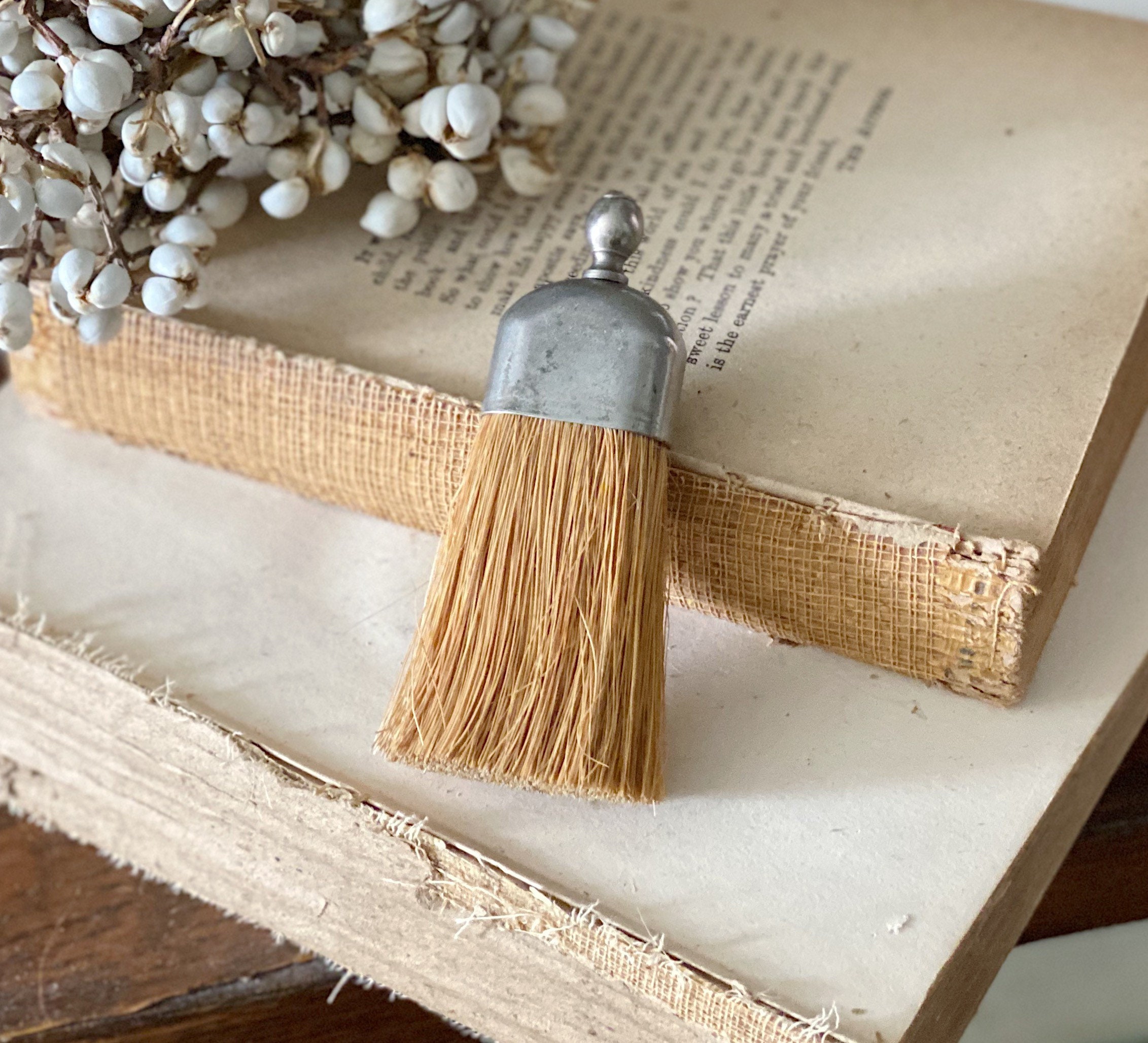 Antique Whisk Crumb Broom Hand Straw Brush Silver Farmhouse Decor Fixer