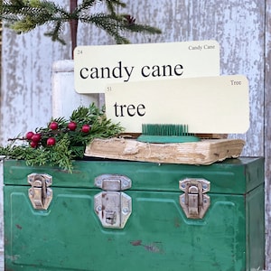 CHRISTMAS WORDS Flash Cards LARGE Vintage Inspired Word Flashcard Set Of 8 Farmhouse Decor Holiday Primitive Candy Cane Tree Ornament