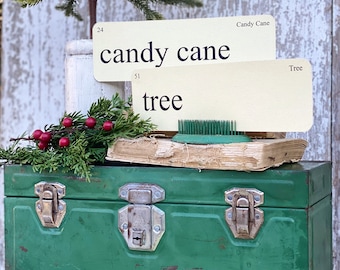 CHRISTMAS WORDS Flash Cards LARGE Vintage Inspired Word Flashcard Set Of 8 Farmhouse Decor Holiday Primitive Candy Cane Tree Ornament