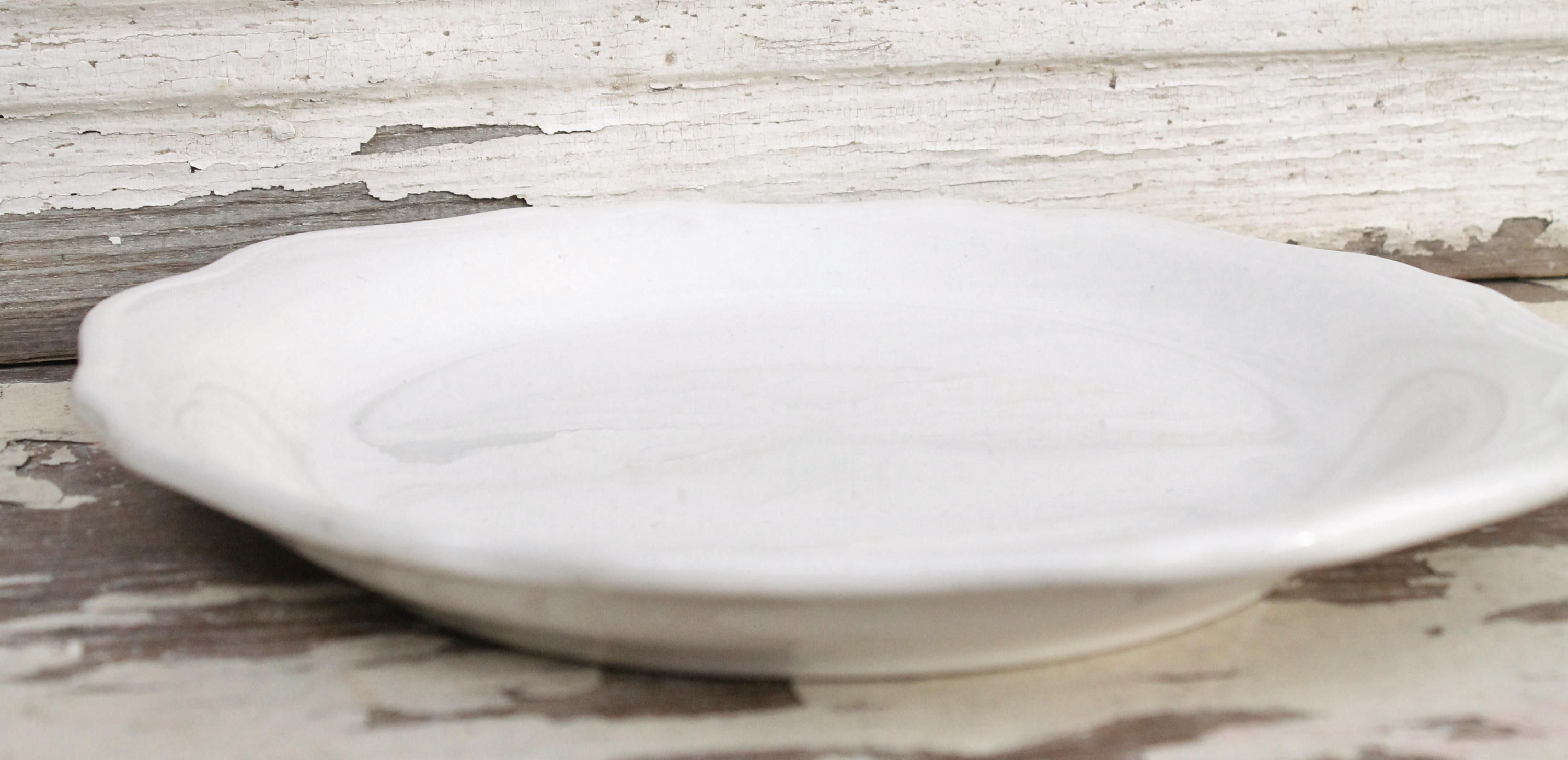 Vintage White Ironstone Scallop Platter Restaurant Ware SYRACUSE CHINA Farmhouse Decor Fixer