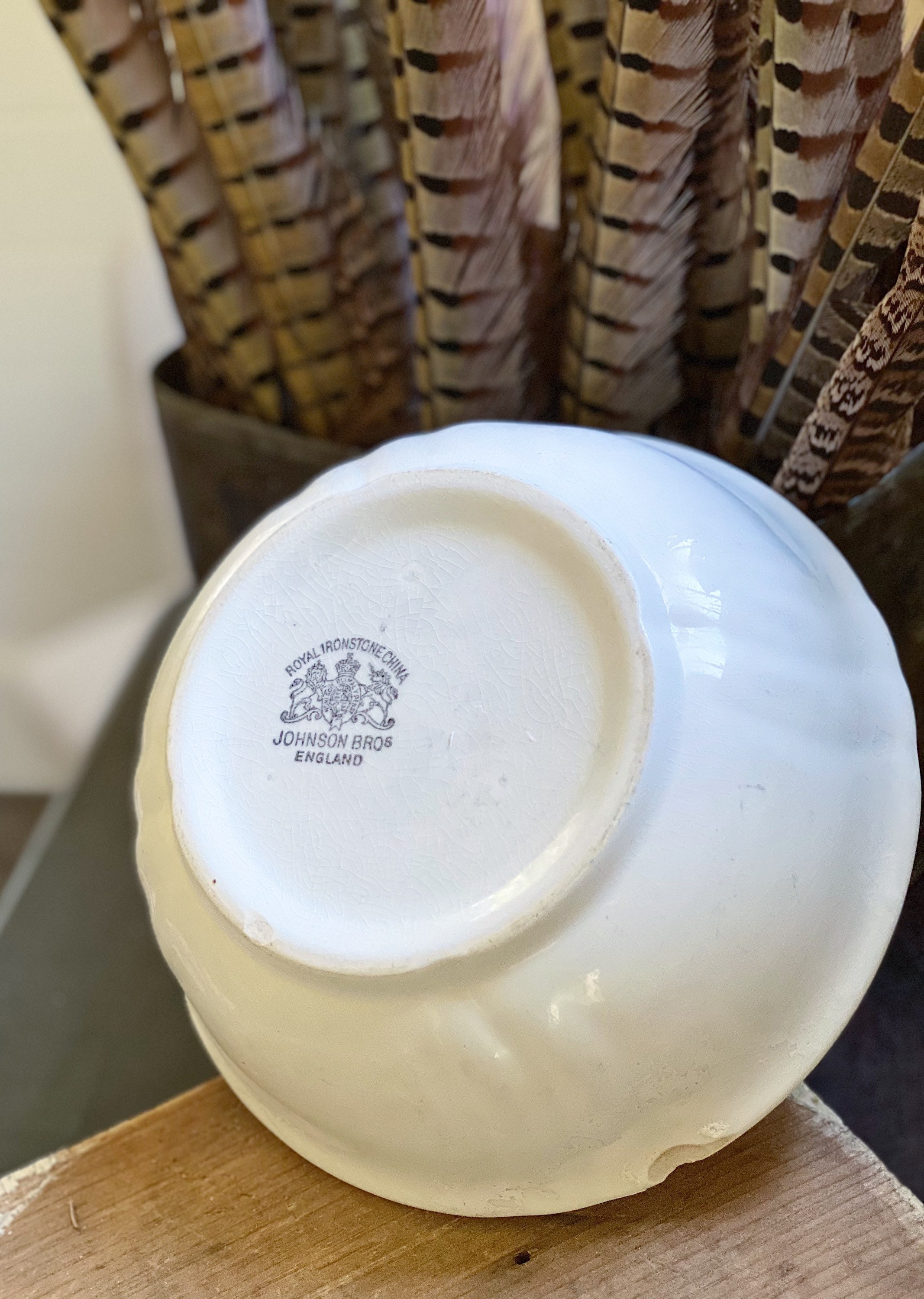 Antique White Ironstone Bowl Lady Finger Scallop Footed Royal Ironstone