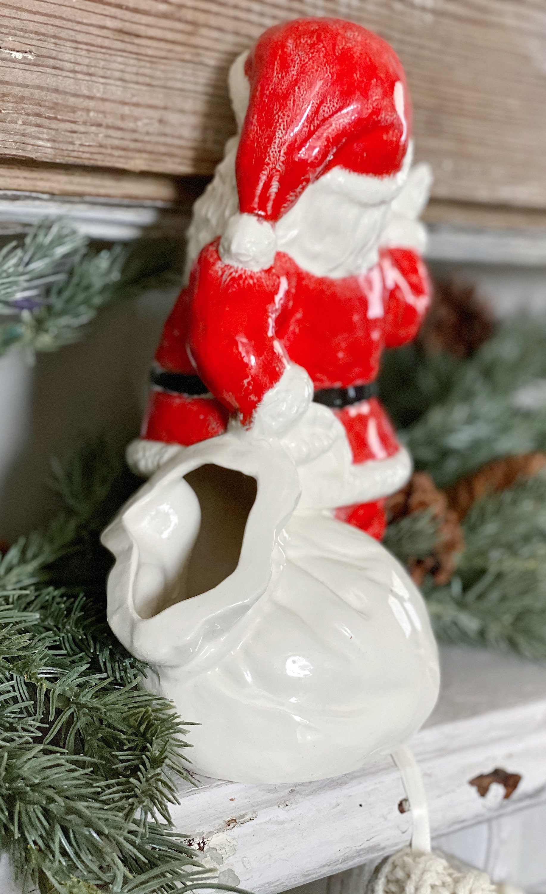 Vintage Santa Claus Planter Statue Farmhouse Christmas Decor Pottery