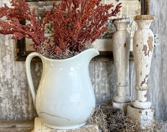 Antique White Ironstone Pitcher Milk Jug W E Corn England Farmhouse Decor Ironstone BURSLEM Large