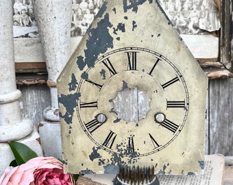 Antique WHITE Clock Face Steeple Farmhouse Decor Industrial Salvage Vintage Metal Clock Dial Painted Chippy