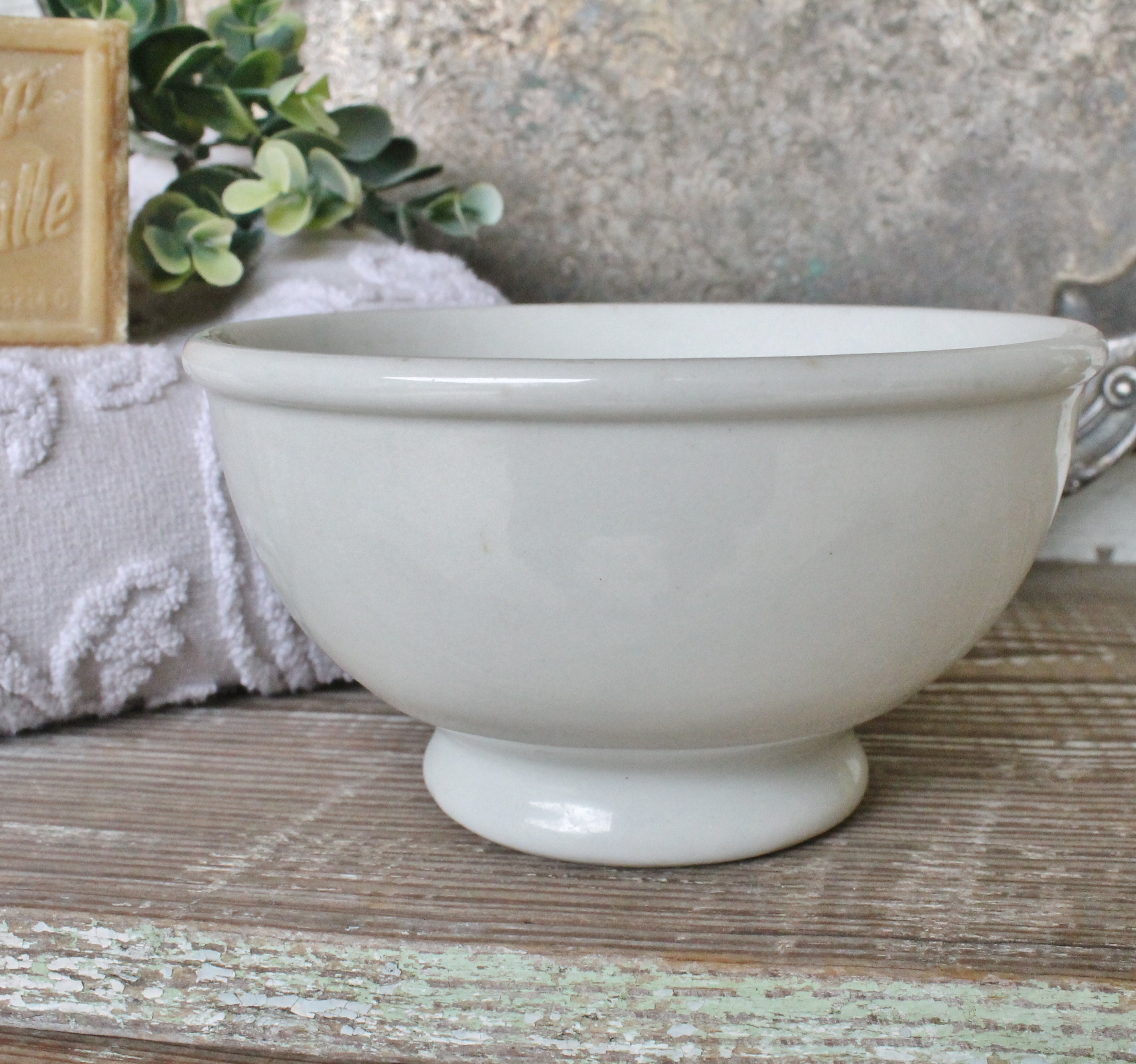 Antique White Ironstone Bowl Footed Compote Bowl Farmhouse Decor Fixer