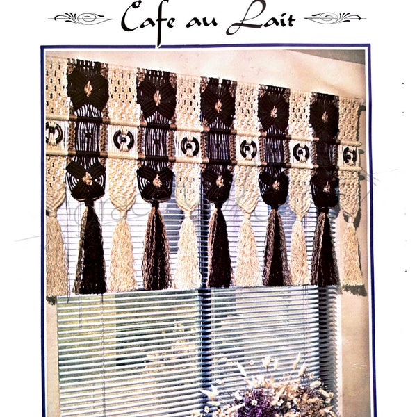 Vintage Cafe au Lait Macrame Window Valance Pattern