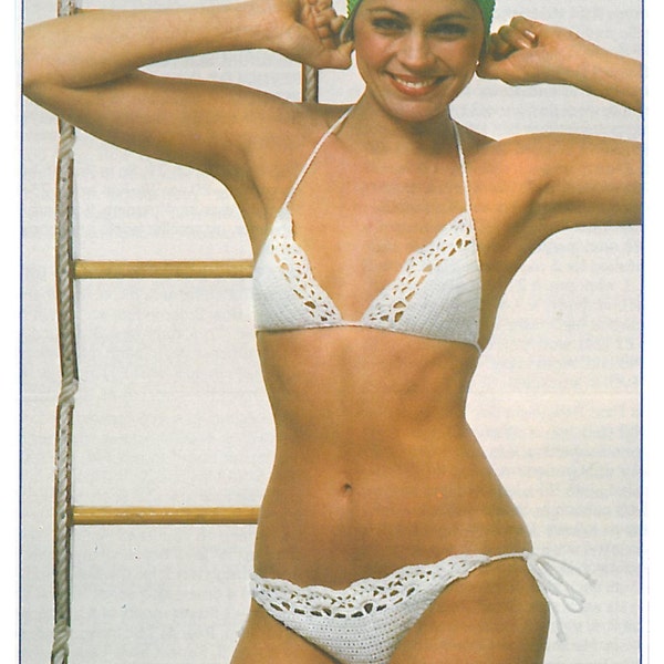 Vintage 1970's Crochet String Bikini with crochet lace detail PDF Pattern Size Small & Medium