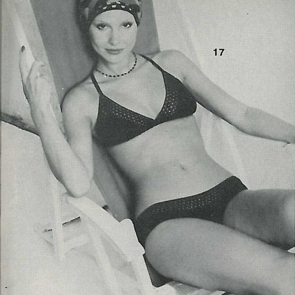 1970's Vintage Crochet Peek a Boo Bikini & Head Wrap PDF Pattern