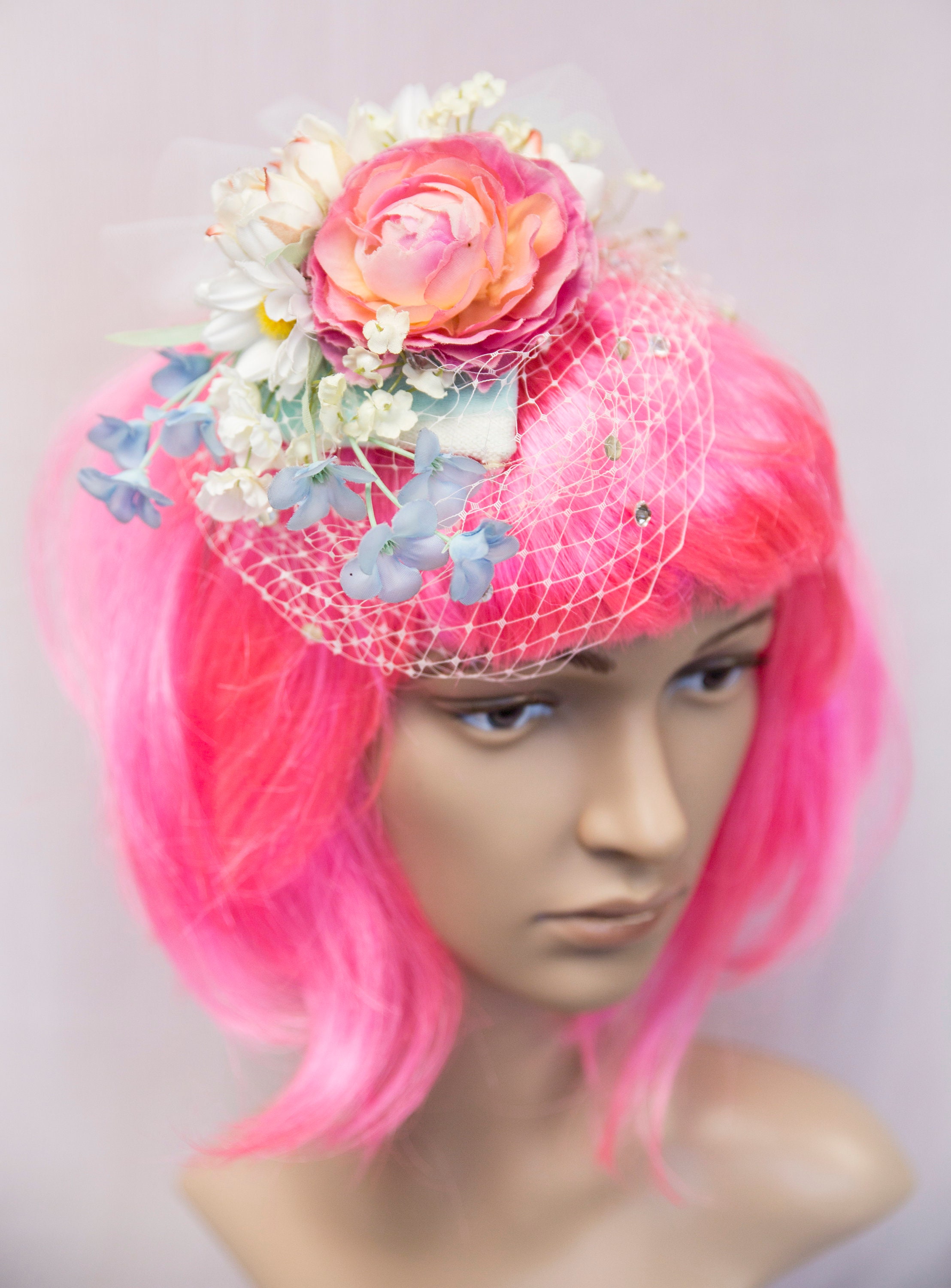 Tea Party Fascinator, Derby Headband, Floral Rose Veil, Hair  display picture 1