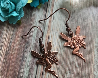 Copper Fairy Earrings- Copper Earrings- Faerie Earrings- Fairies Earrings- Fey Creature Earrings- Fantasy Earrings- Wicca Celtic Earrings-