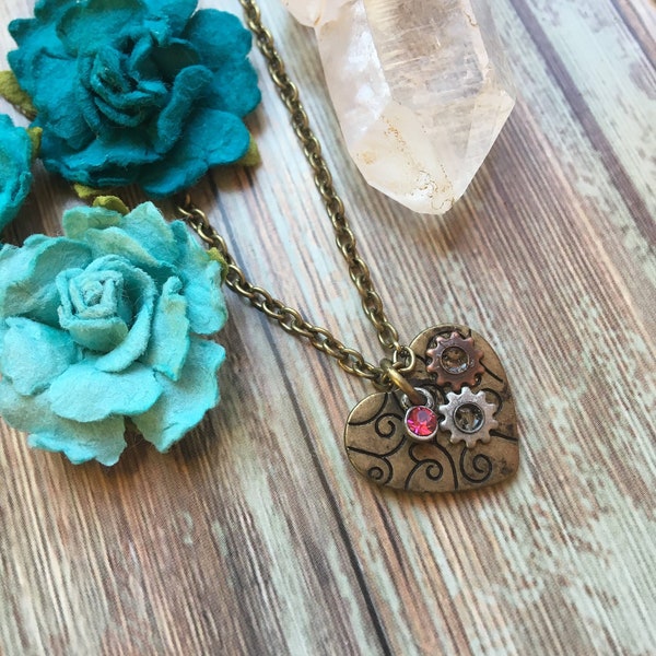 Steampunk Heart Necklace- Clockwork heart Necklace- Steampunk Love Necklace- Mechanical Heart Necklace- Heartbreak Necklace- Love Necklace