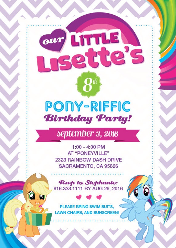 My Little Pony Spersonalizowane Zaproszenia Urodzinowe Do Etsy