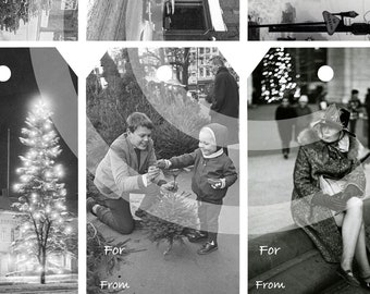 8 Christmas Printable Gift Tags New York City NYC area Nostalgic Vintage Black & White Winter Christmas Photos Digital INSTANT DOWNLOAD