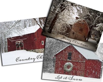 Printable Christmas Country Barns Gift Tags, Digital Cards, ATC, Paper, Etc.  Rustic Country Barns in Snow INSTANT DOWNLOAD