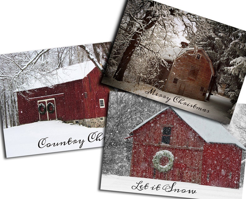 Printable Christmas Country Barns Gift Tags, Digital Cards, ATC, Paper