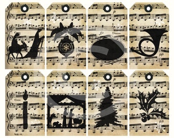 Printable Christian Digital Christmas Chalkboard Gift Tags Vintage nativiy Christmas Music Digital Tags- INSTANT DOWNLOAD Christian Original