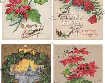 Printable Digital Victorian Christmas Post Cards. 4 Vivid Vintage Christmas Greetings Post cards  Instant Digital Download,  early 1900's