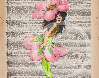 Garden Flower Fairy Sweet Rose Fairy Dictionary Pg PRINTABLE  Digital Art INSTANT DOWNLOAD for Framing, Cards, Fabric Transfer, etc