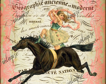 Original Print French Circus Artist and her Horse  Ready for Framing, Quilt Making, Etc  INSTANT DIGITAL DOWNLOAD