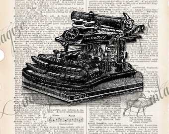 Vintage Typewriter on  Dictionary Page . Printable Image INSTANT DIGITAL DOWNLOAD for  Cards, Fabric Transfer, etc.