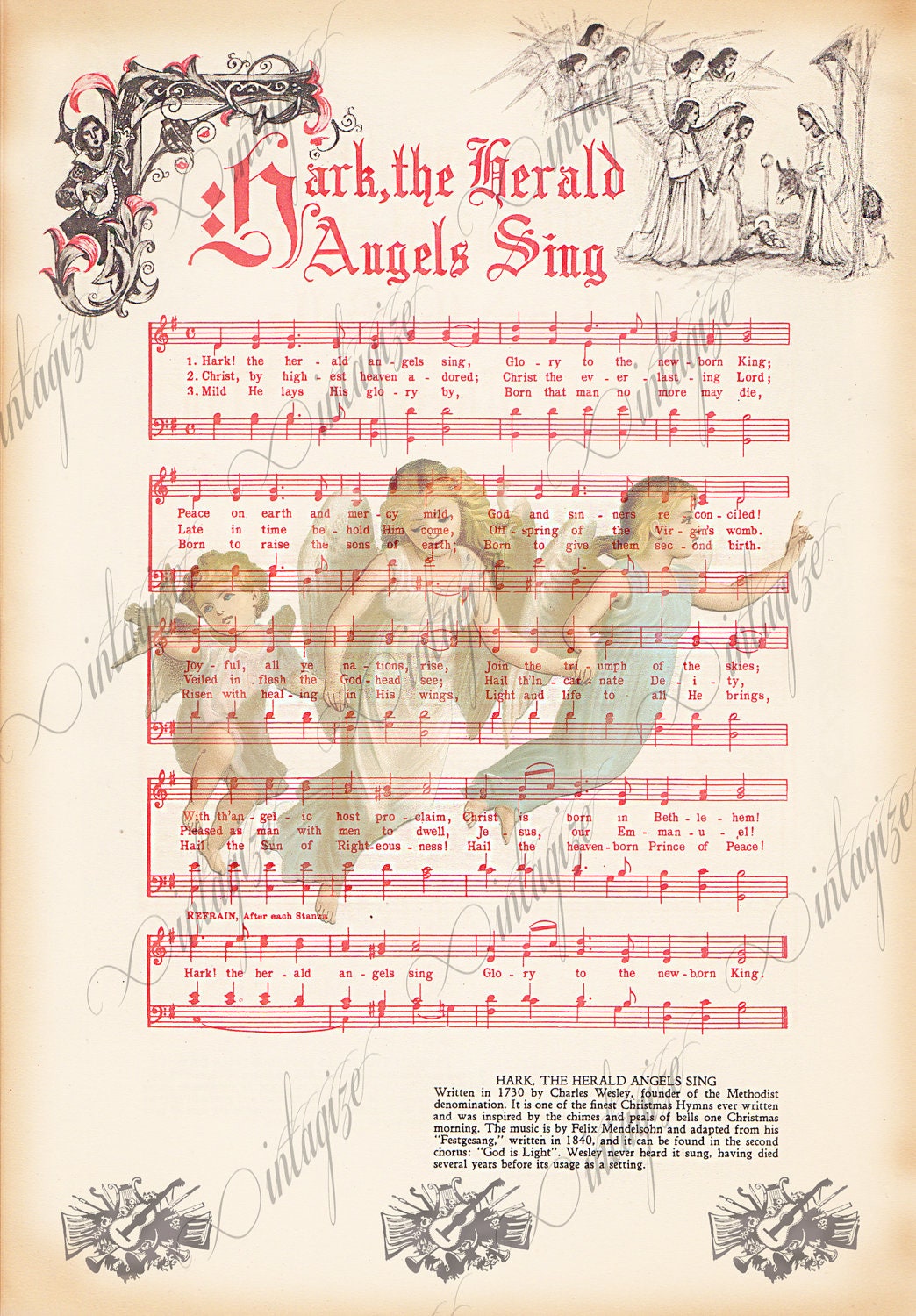 Hark The Herald Angels Sing Printable Vintage Christmas Sheet Etsy hark-the-herald-angels-sing-printable-vintage-christmas-sheet-etsy