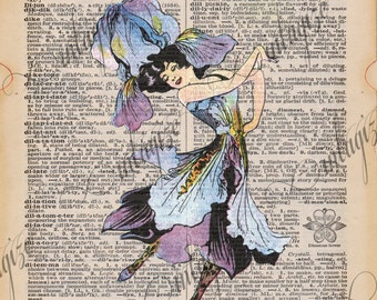Flower Fairy Children's Room Art Decor Purple Iris Garden Fairy Dictionary Art Digital INSTANT DOWNLOAD for Scrapbooking, Framing, cards