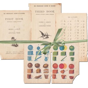 Back To School Digital Collage Vintage Printable 1886 Primary Reader Pages for Scrapbooks, Cards, Tags   INSTANT DOWNLOAD SHEET